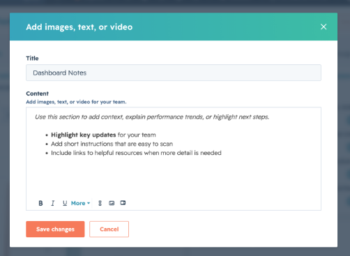 How do you add text in dashboard customisation?