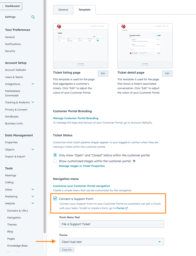 Add form to customer portal on hubspot