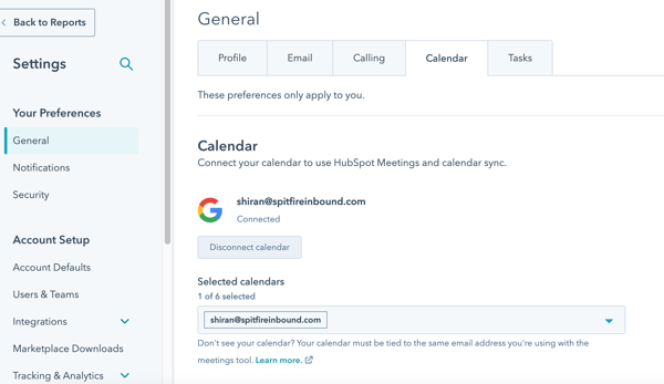 Calendar connected to hubspot