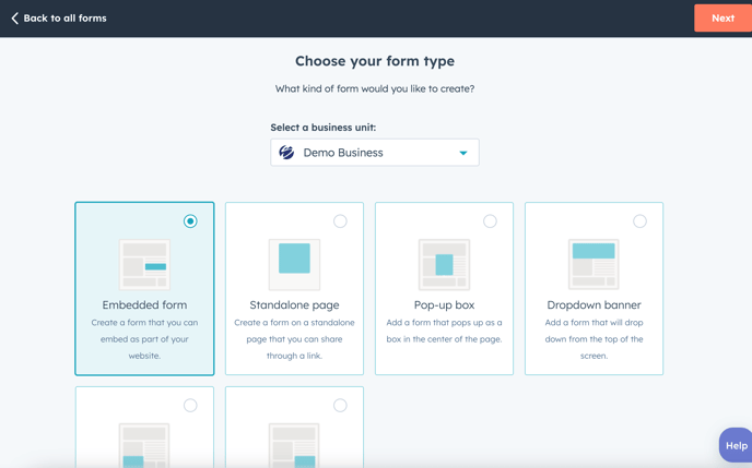 Choose hubspot form type