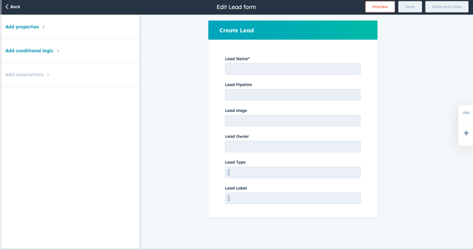 Hubspot leads creation form setup